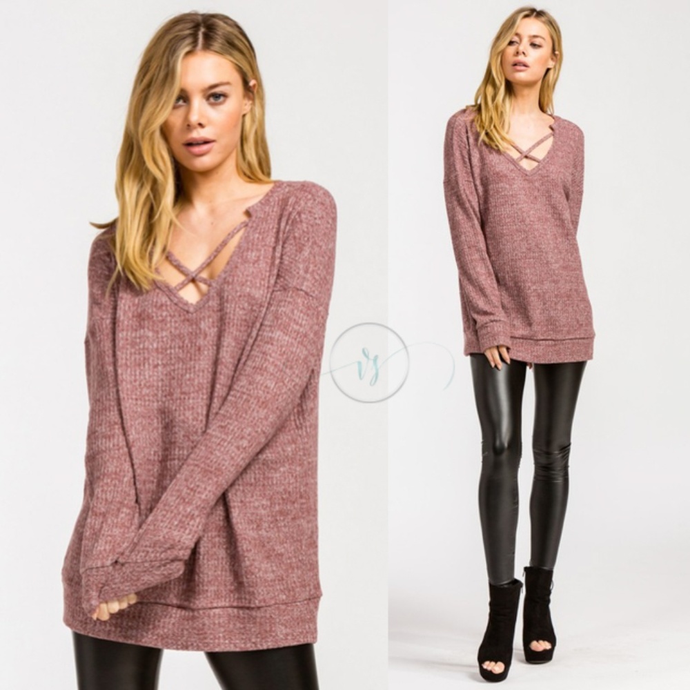 Burgundy Criss Cross Softest Thermal Top